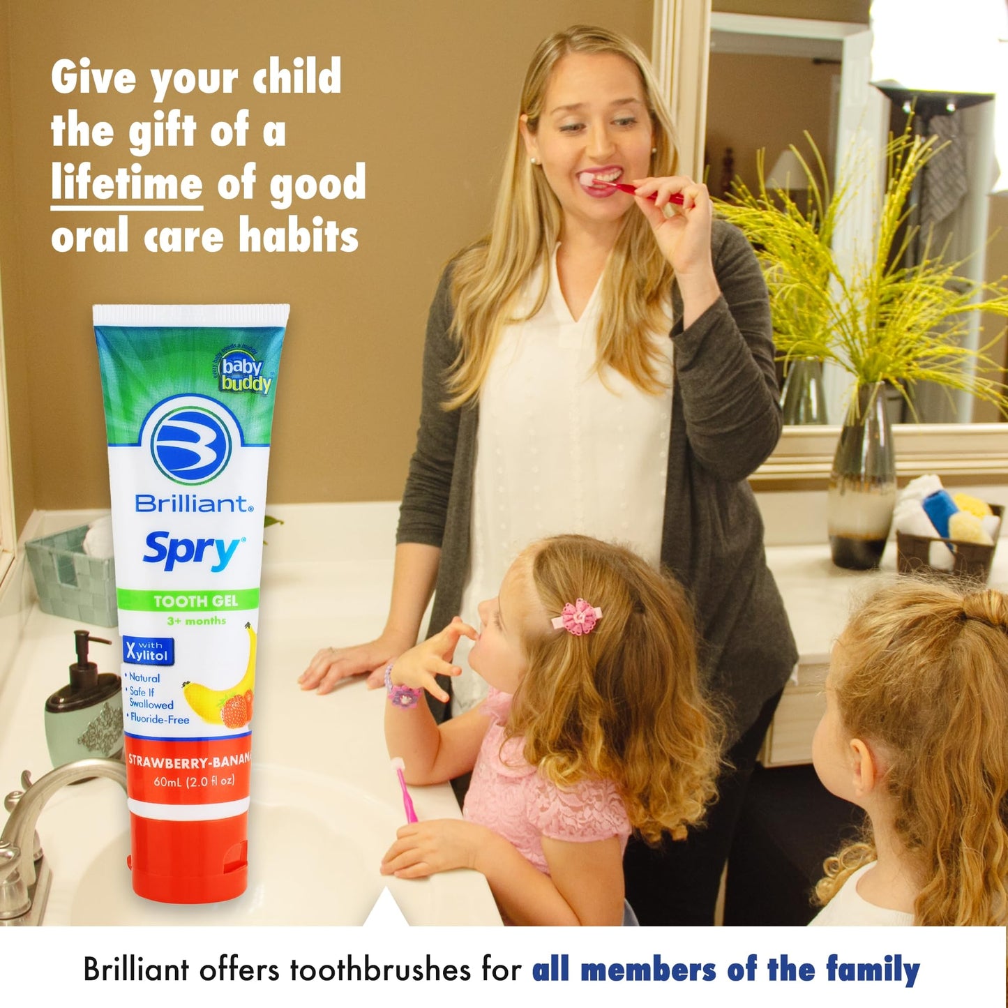 Brilliant Oral Care Kids Fluoride-Free Toothpaste & Spry Gel – Strawberry Banana, 2 oz (2 Pack)