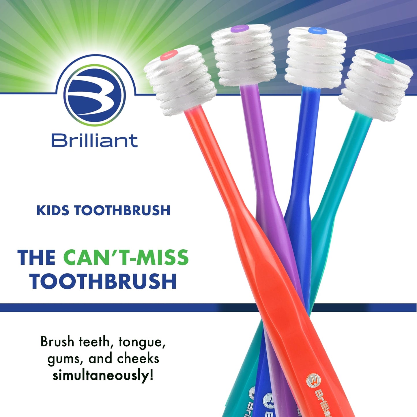 Brilliant Oral Care Kids Toothbrush - 5-9 Years - Round Head, Ultra-Soft Bristles - 3 Pack (Royal Purple Teal)