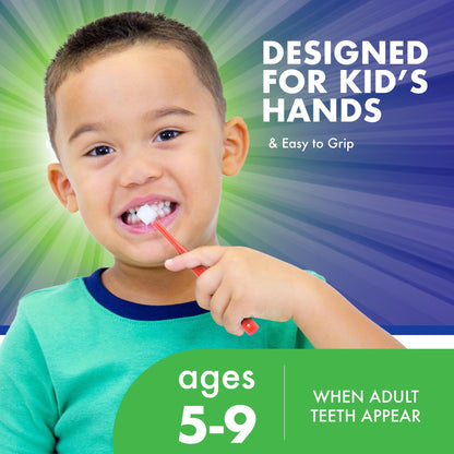 Brilliant Oral Care Kids Toothbrush – Soft Bristles, Round Head (Ages 5–9) Red, 1 Pack