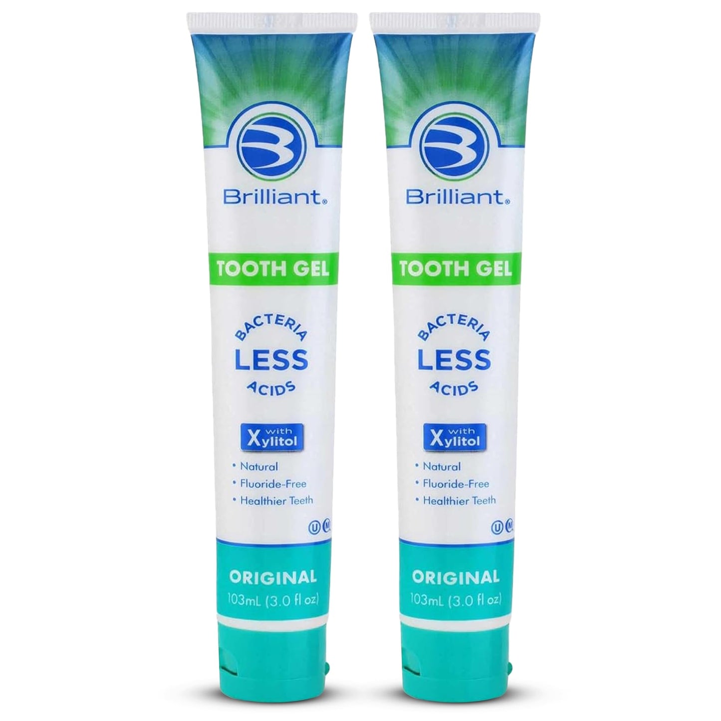 Brilliant Toothpaste Gel by Spry, with Xylitol, Fluoride Free, Mint Free, Safe If Swallowed, Natural, Original, 3 oz, 2pk
