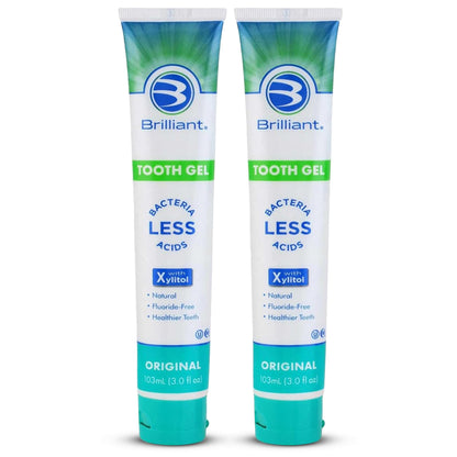 Brilliant Toothpaste Gel by Spry, with Xylitol, Fluoride Free, Mint Free, Safe If Swallowed, Natural, Original, 3 oz, 2pk