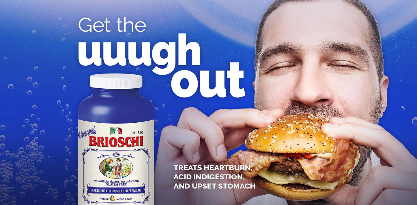 Brioschi Italian Lemon Flavored Effervescent — Heartburn & Indigestion Relief, 8.5 oz (Pack of 2)