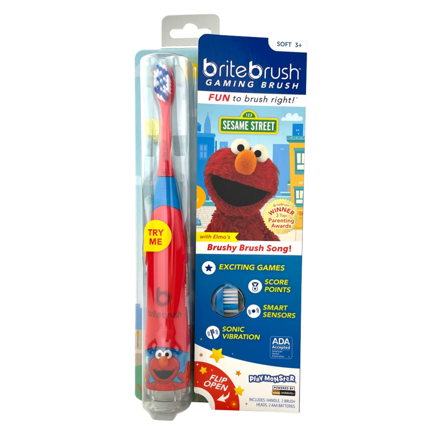 BriteBrush Sesame Street Elmo – Smart Kids Toothbrush with Game Time & Parent Check Light