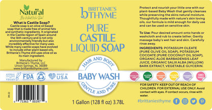 Brittanie's Pure Organic Castile Soap Refill - Olive Oil Castile (1 Gallon, Baby) | Vegan & Gluten Free Non-GMO