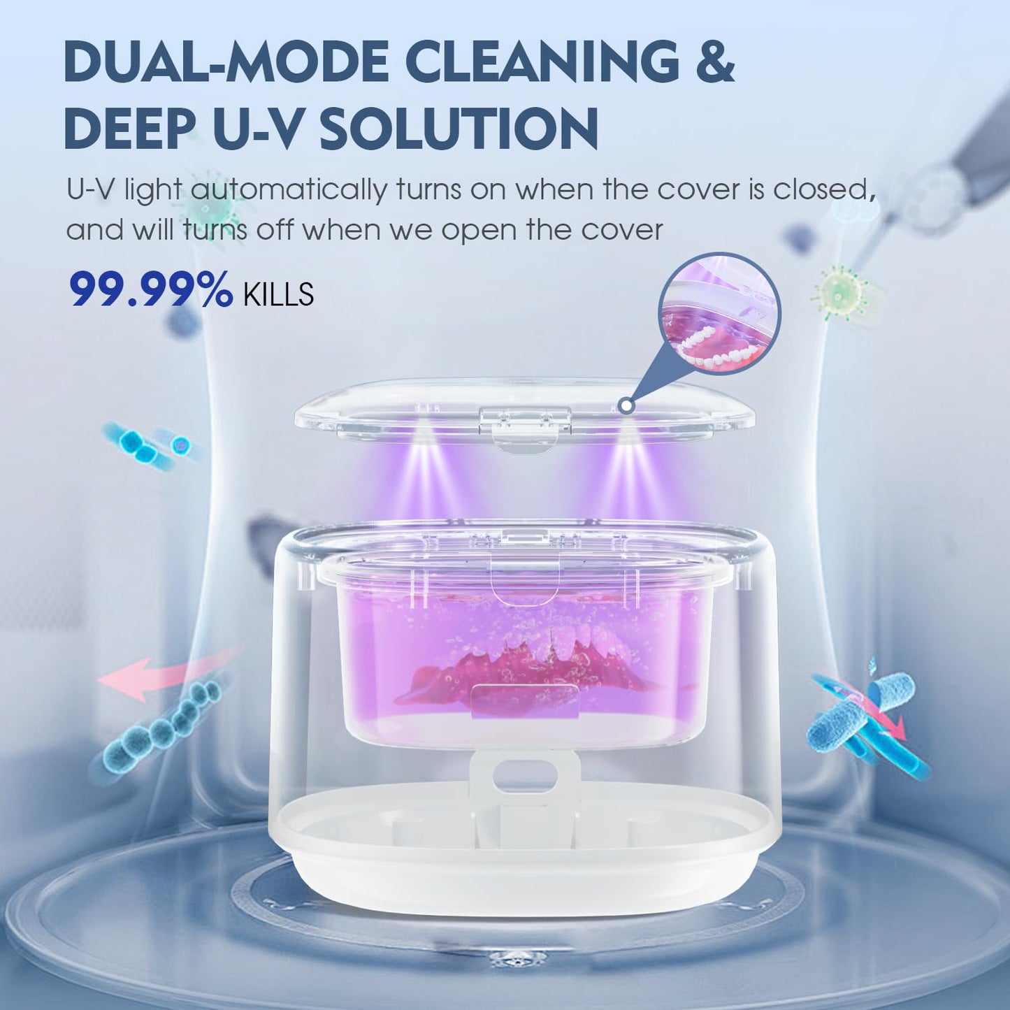 BRNMLD Ultrasonic Retainer Cleaner - 45kHz Sonic Cleaning for Dentures, Braces, Mouth Guards | 5 Modes (White)