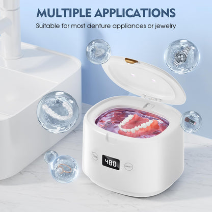BRNMLD Ultrasonic Retainer Cleaner - 45kHz Sonic Cleaning for Dentures, Braces, Mouth Guards | 5 Modes (White)