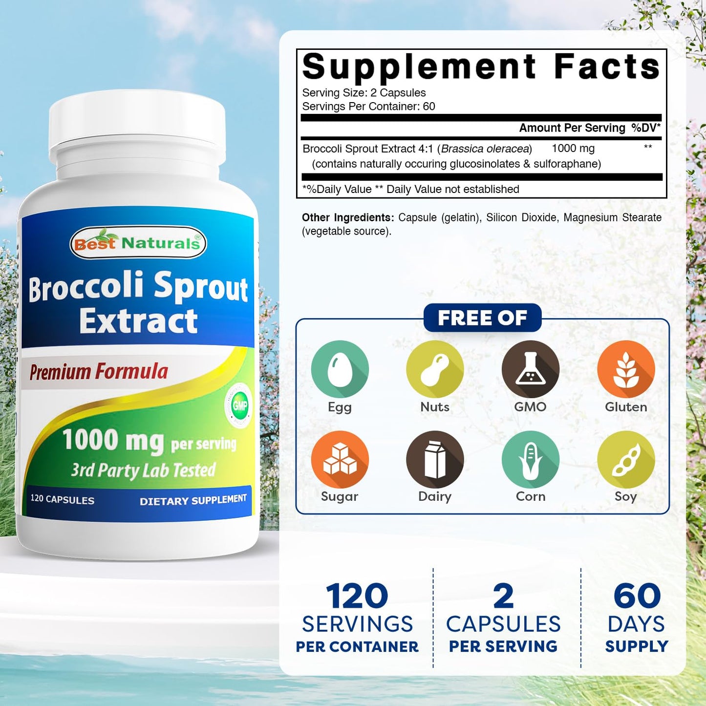 Best Naturals Broccoli Sprouts Extract 1000 mg - 120 Count