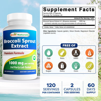 Best Naturals Broccoli Sprouts Extract 1000 mg - 120 Count