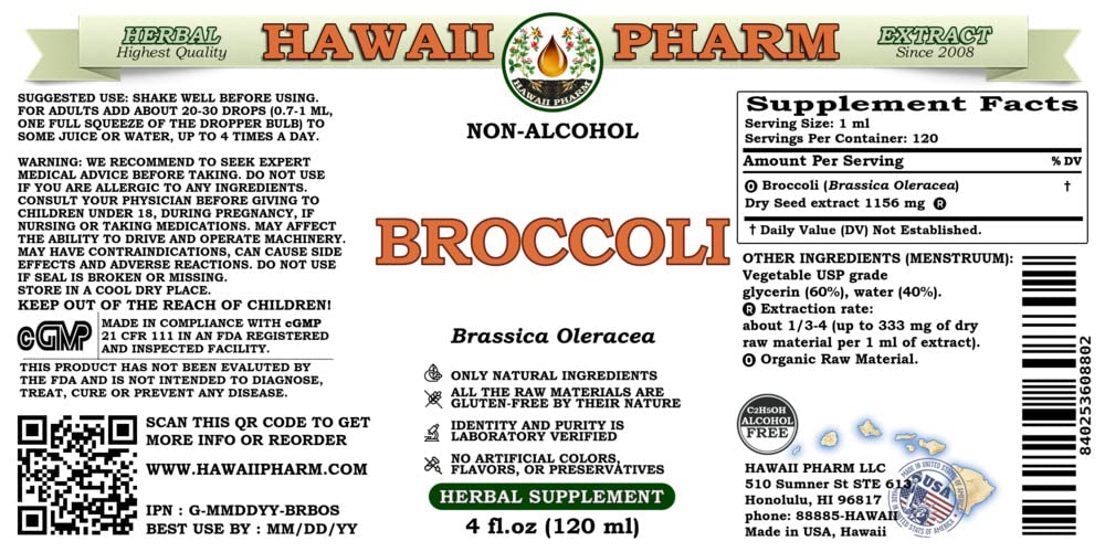 Broccoli Alcohol-Free Liquid Extract – Organic Broccoli Seed Glycerite 2 oz | Hawaii Pharm