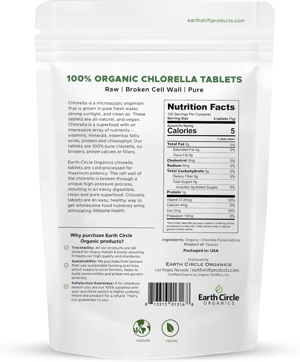 Organic Chlorella Tablets 1,000 Count | High Potency Superfood | Vegan, Kosher, Non-GMO