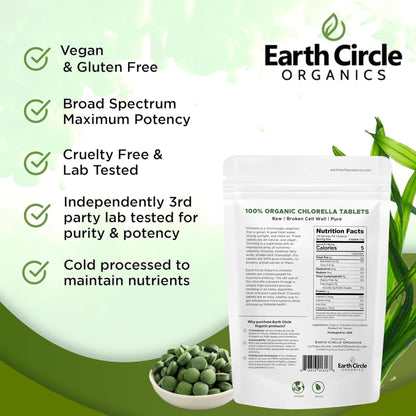 Earth Circle Organics Organic Chlorella Tablets 400 Count – High Potency, Broken Cell Wall, Vegan & Kosher | Pack of 3