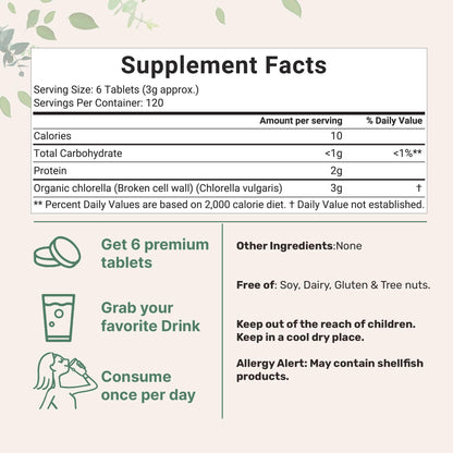 Organic Chlorella Tablets 500mg | 720 Tabs (360g) | Broken Cell Wall | Non-GMO