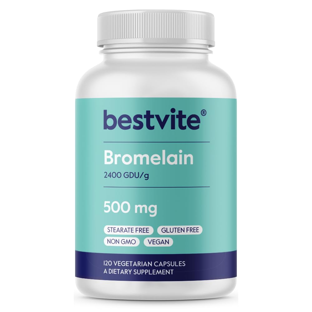 Bromelain 500mg (2400 GDU/Gram) (120 Vegetarian Capsules) - No Stearates - Vegan - No Gelatin - No Silica - Non GMO - Gluten Free