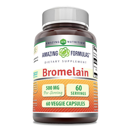 Amazing Formulas Bromelain 500mg 2400 GDU, 60 Veggie Capsules | Non-GMO | Gluten Free | Made in USA | Ideal for Vegetarians