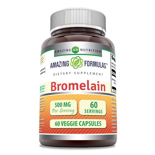 Amazing Formulas Bromelain 500mg 2400 GDU, 60 Veggie Capsules | Non-GMO | Gluten Free | Made in USA | Ideal for Vegetarians BritishVita | Premium UK Vitamins & Wellness Supplements