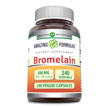 Amazing Formulas Bromelain 500mg 2400 GDU Veggie Capsules | Non-GMO | Gluten Free | Made in USA | Ideal for Vegetarians (240 Count)