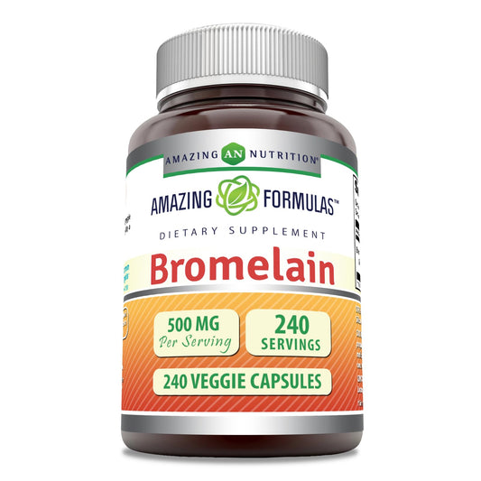 Amazing Formulas Bromelain 500mg 2400 GDU Veggie Capsules | Non-GMO | Gluten Free | Made in USA | Ideal for Vegetarians (240 Count) BritishVita | Premium UK Vitamins & Wellness Supplements