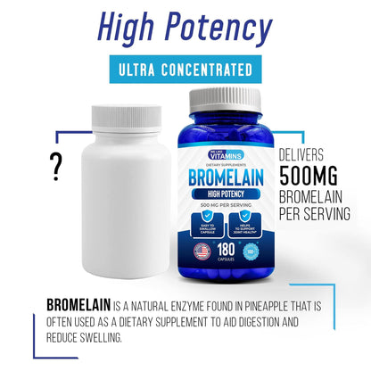 We Like Vitamins Bromelain 500mg Capsules – 180 Count | 2400 GDU/g Digestive Support