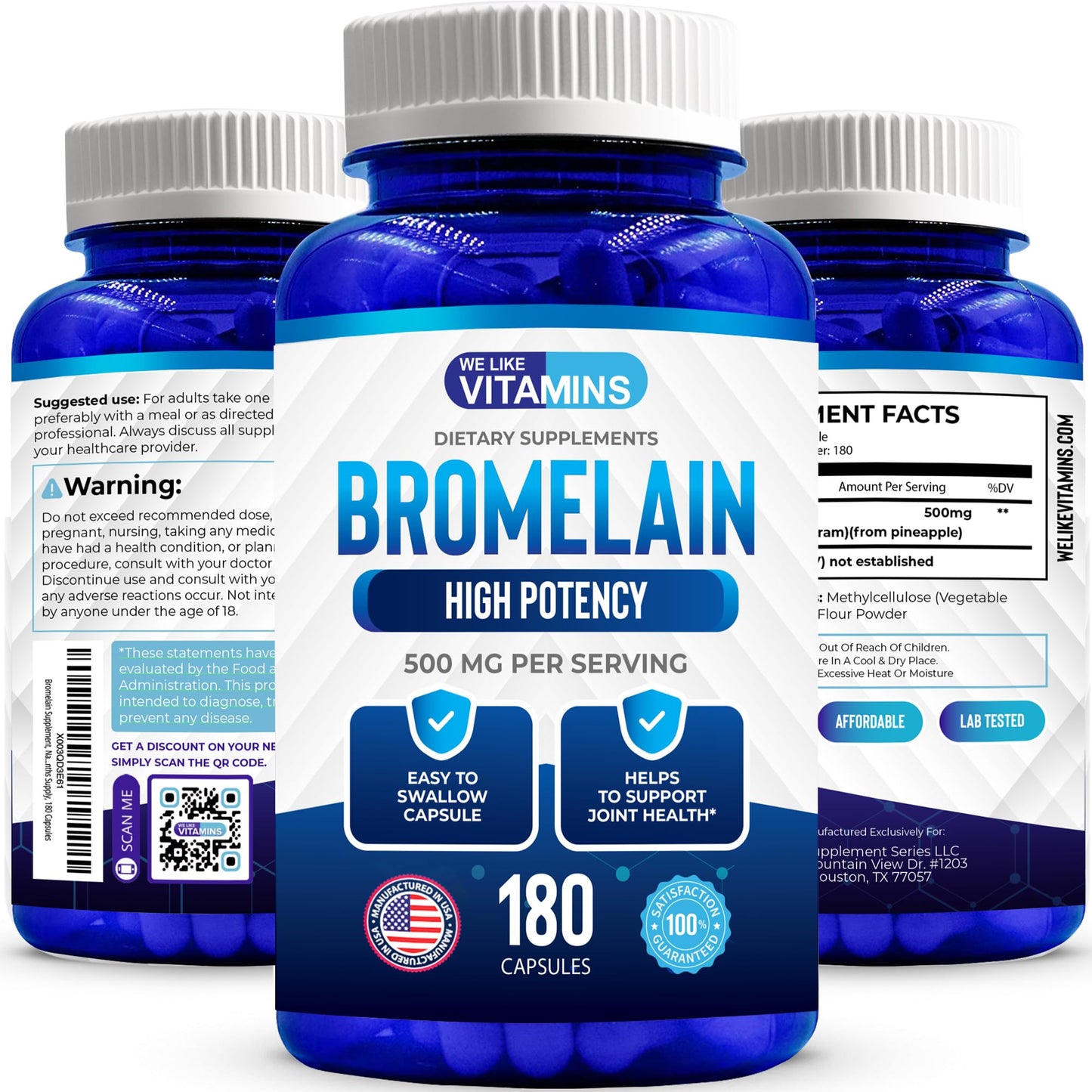 We Like Vitamins Bromelain 500mg Capsules – 180 Count | 2400 GDU/g Digestive Support