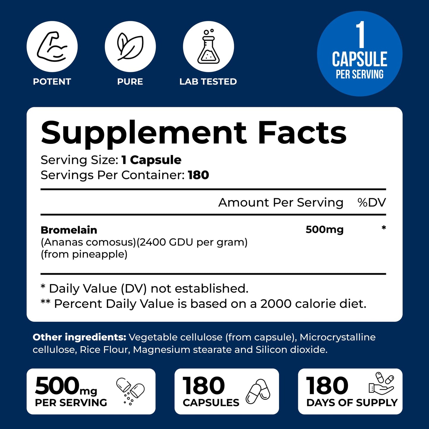 We Like Vitamins Bromelain 500mg Capsules – 180 Count | 2400 GDU/g Digestive Support