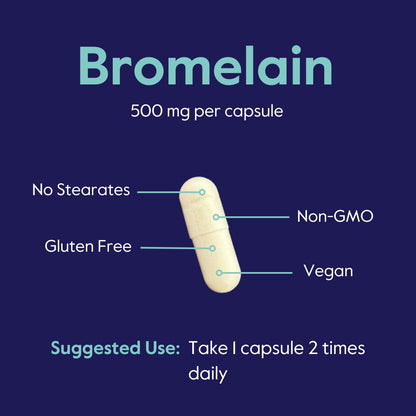 Bromelain 500mg (2400 GDU/Gram) (120 Vegetarian Capsules) - No Stearates - Vegan - No Gelatin - No Silica - Non GMO - Gluten Free