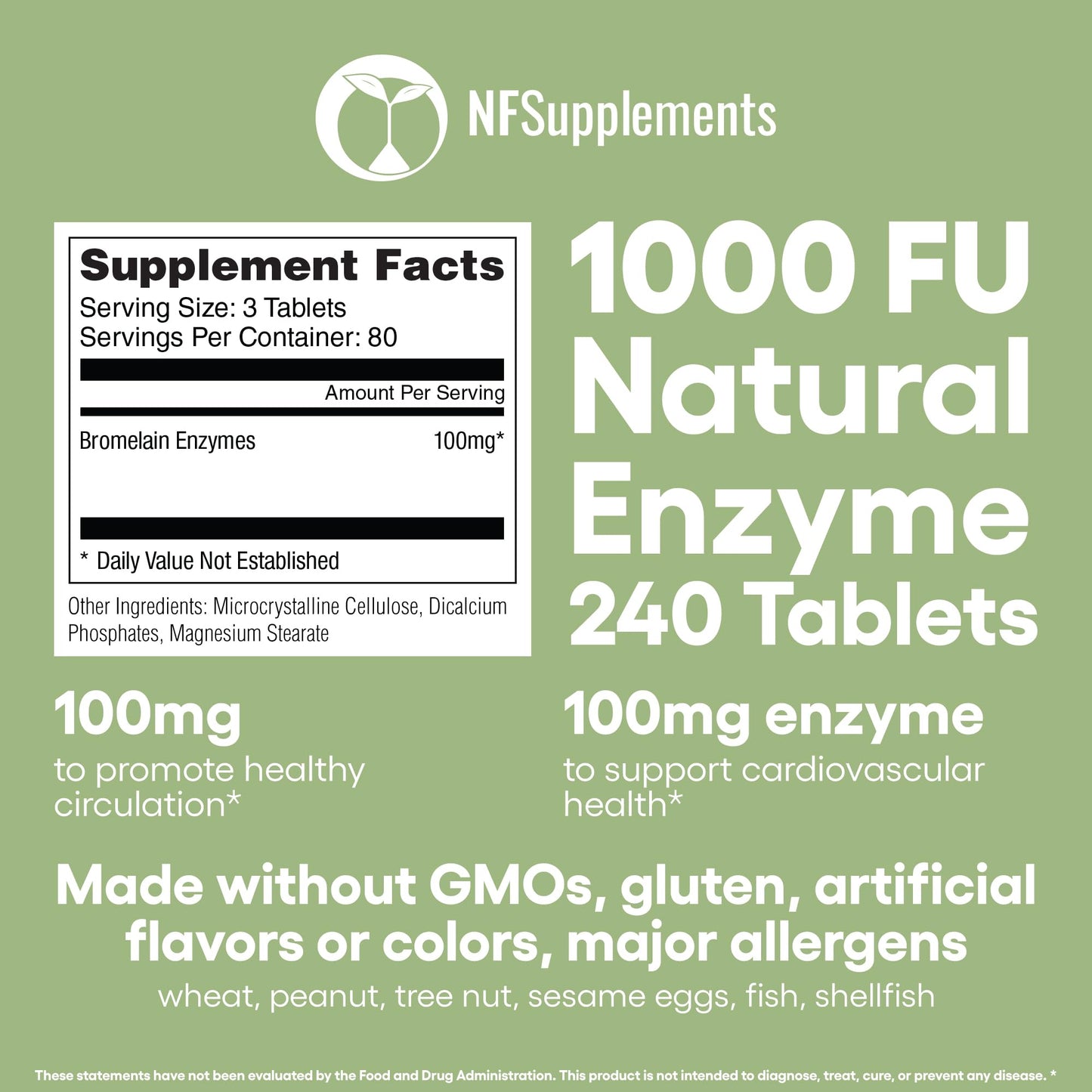 Bromelain Supplement 240 Tablets Natural Enzymes 100 mg 2400 GDU/g Gluten Free Non-GMO Vegan (240, Bromelain)