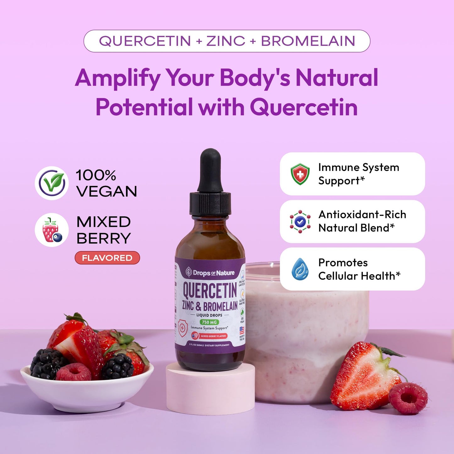 Quercetin Liquid Drops with Bromelain & Zinc – Immune Support (2 oz)