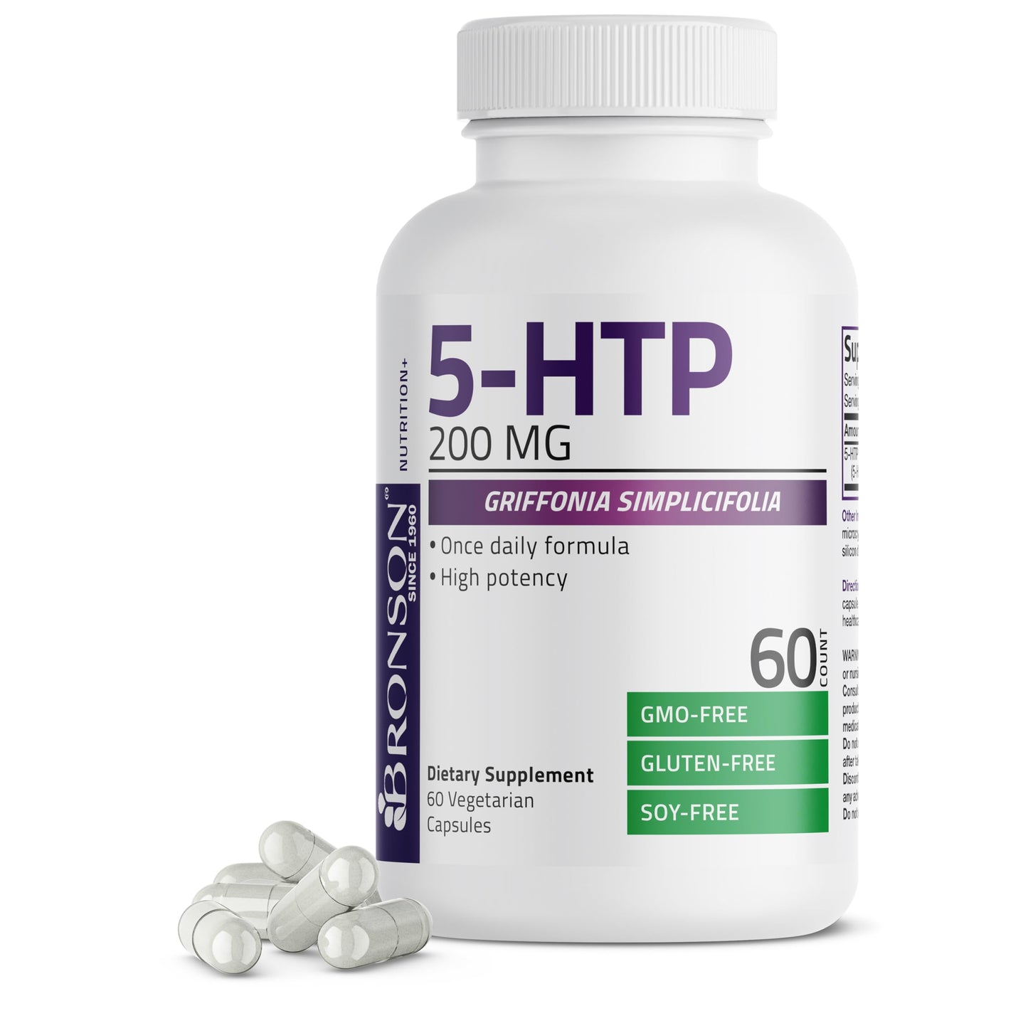 Bronson 5-HTP 200mg (Griffonia Simplicifolia) Non-GMO – 60 Vegetarian Capsules