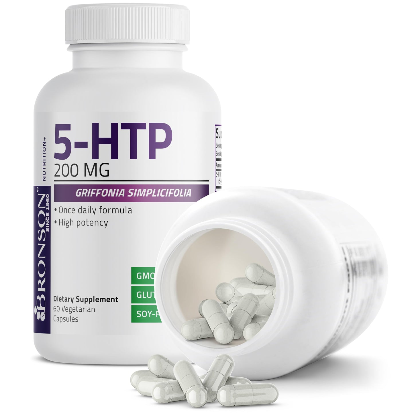 Bronson 5-HTP 200mg (Griffonia Simplicifolia) Non-GMO – 60 Vegetarian Capsules