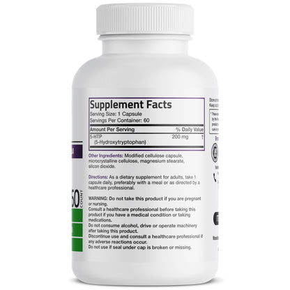 Bronson 5-HTP 200mg (Griffonia Simplicifolia) Non-GMO – 60 Vegetarian Capsules