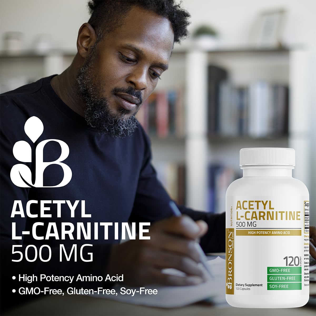 Bronson Acetyl L-Carnitine 500 MG – High Potency (120 Capsules, Non-GMO)