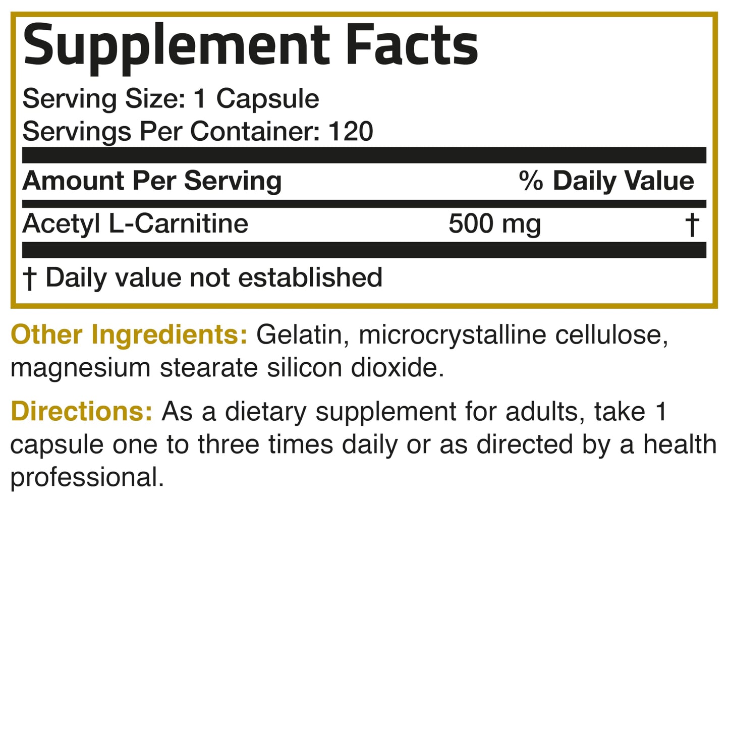 Bronson Acetyl L-Carnitine 500 MG – High Potency (120 Capsules, Non-GMO)