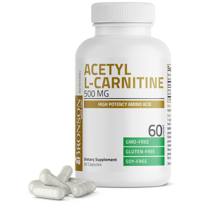 Bronson Acetyl L-Carnitine 500 MG High Potency - Non-GMO, 60 Capsules