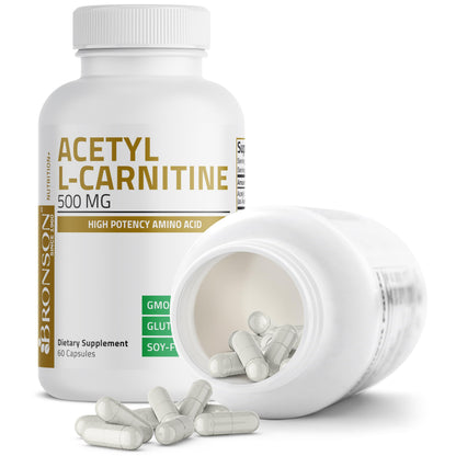 Bronson Acetyl L-Carnitine 500 MG High Potency - Non-GMO, 60 Capsules