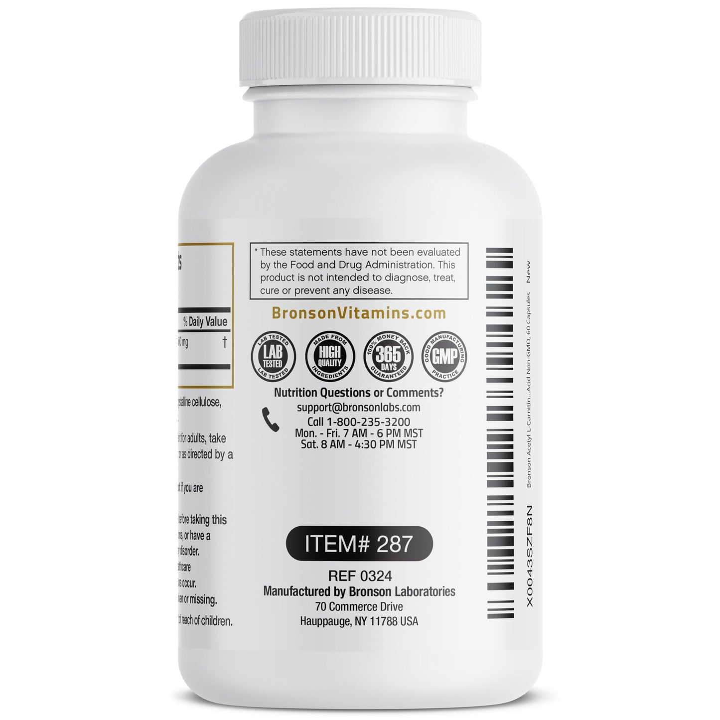 Bronson Acetyl L-Carnitine 500 MG High Potency - Non-GMO, 60 Capsules