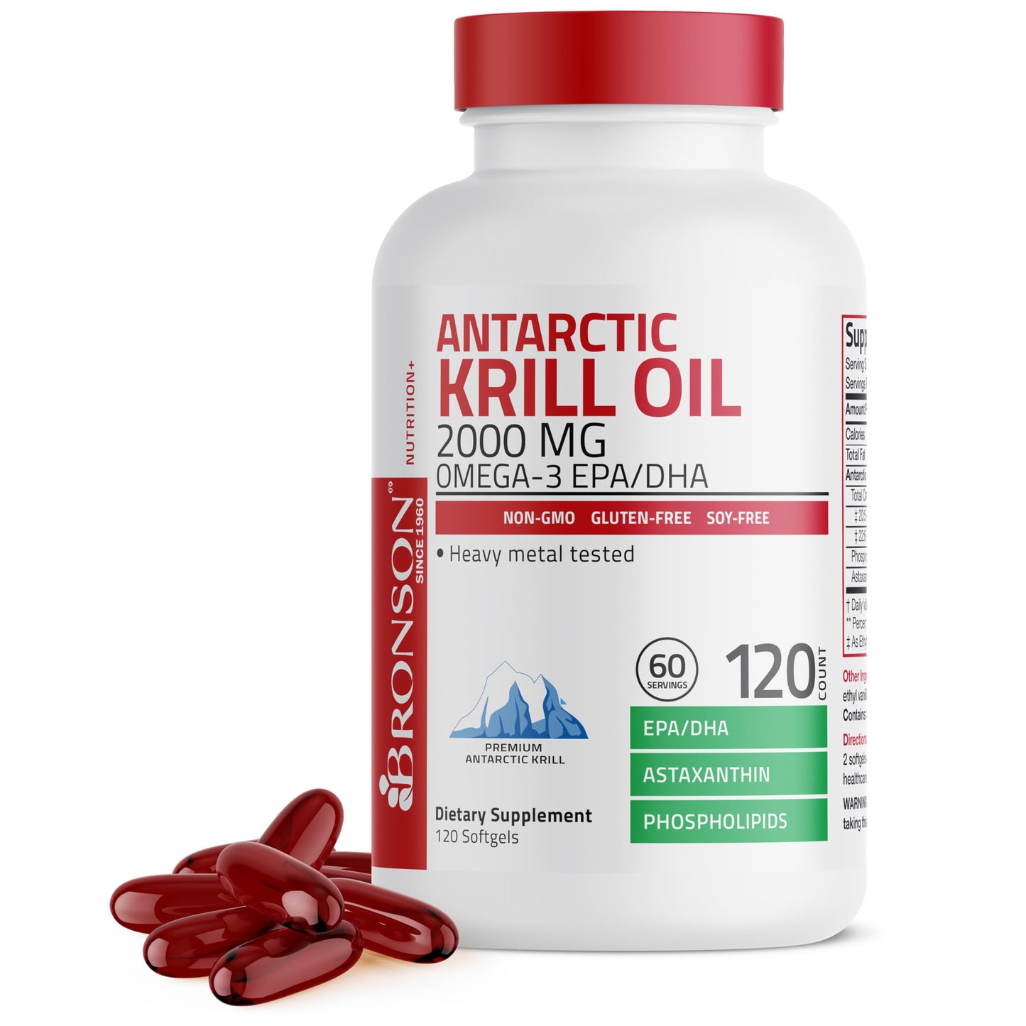 Bronson Antarctic Krill Oil 2000 mg – 120 Softgels with Omega-3 EPA/DHA