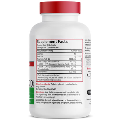 Bronson Antarctic Krill Oil 2000 mg – 120 Softgels with Omega-3 EPA/DHA