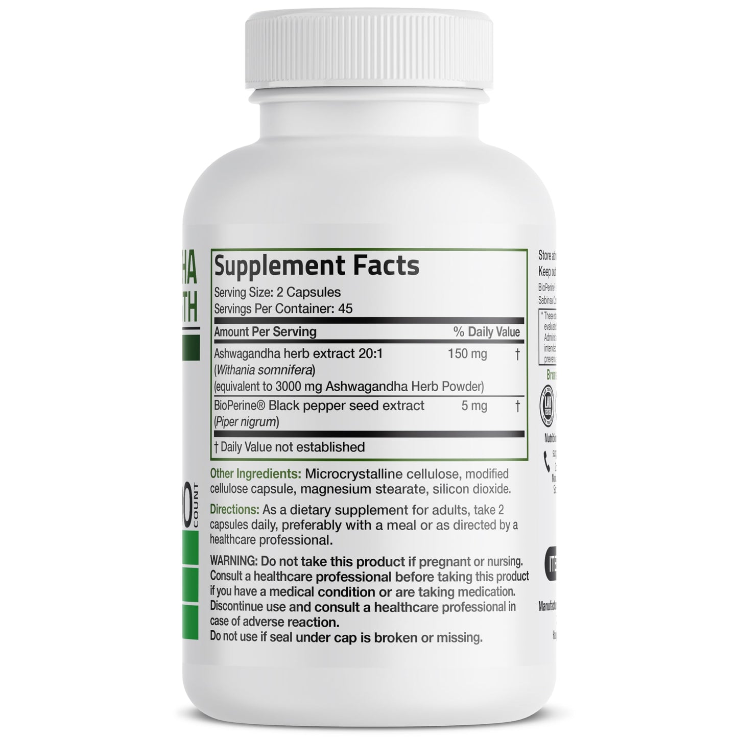 Bronson Ashwagandha Extra Strength with BioPerine | Stress & Mood Support | 90 Vegetarian Capsules | Non-GMO
