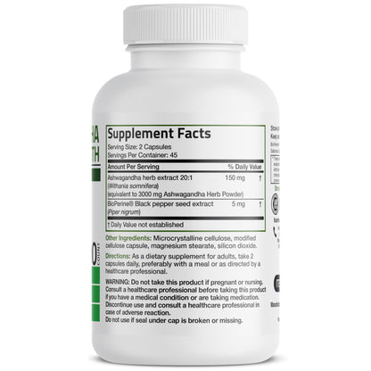 Bronson Ashwagandha Extra Strength with BioPerine | Stress & Mood Support | 90 Vegetarian Capsules | Non-GMO