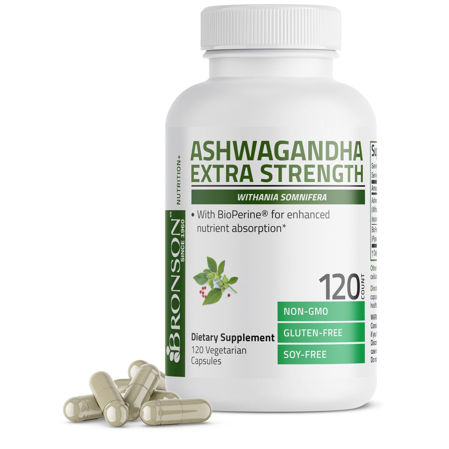 Bronson Ashwagandha Extra Strength – Stress & Mood Support with BioPerine, 120 Vegetarian Capsules