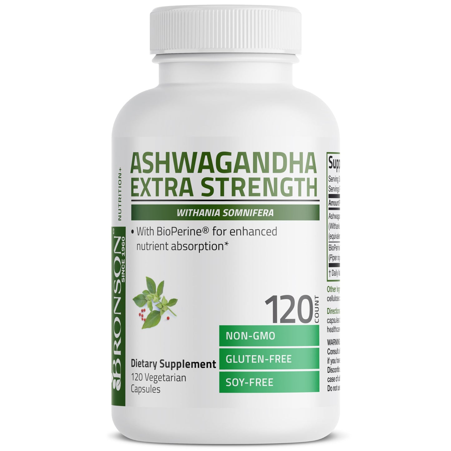 Bronson Ashwagandha Extra Strength – Stress & Mood Support with BioPerine, 120 Vegetarian Capsules