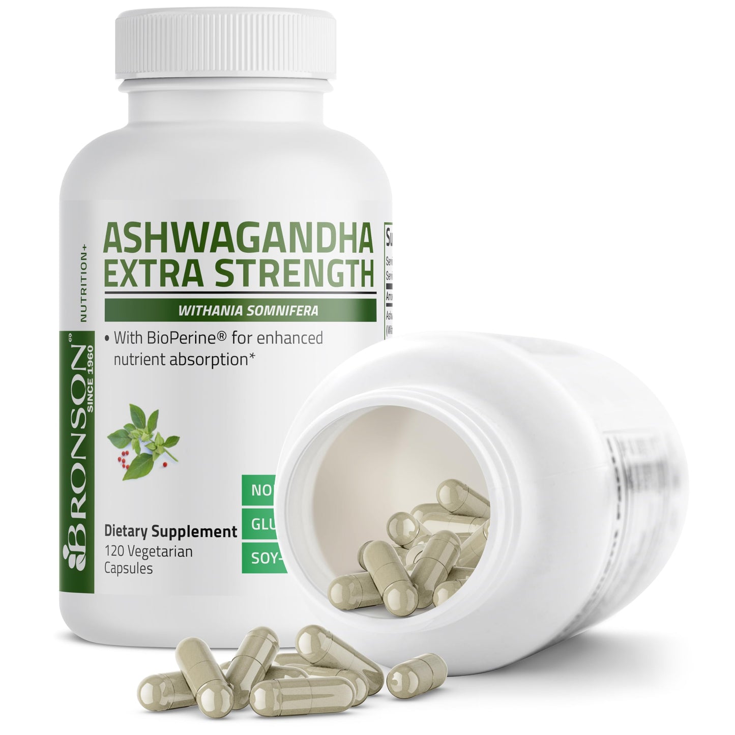 Bronson Ashwagandha Extra Strength – Stress & Mood Support with BioPerine, 120 Vegetarian Capsules