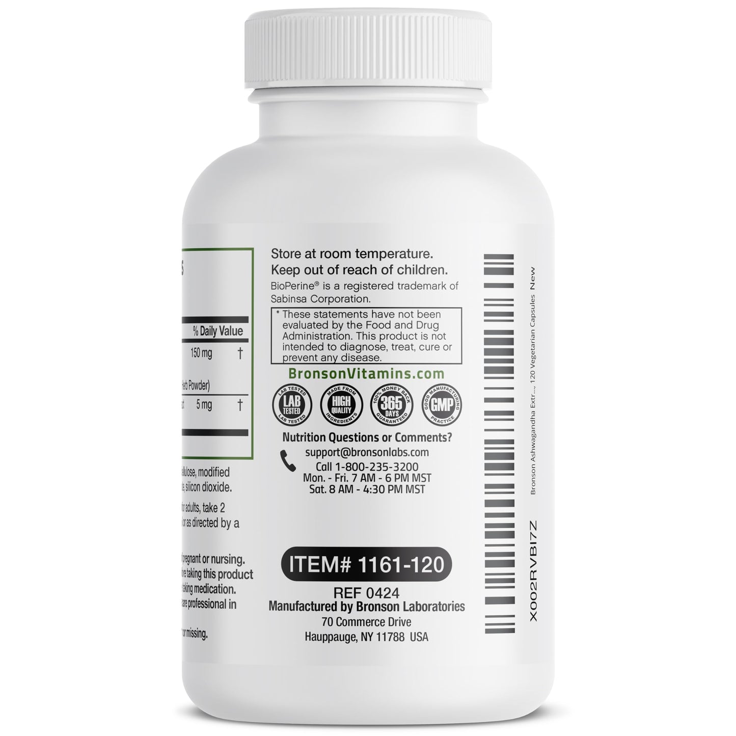 Bronson Ashwagandha Extra Strength – Stress & Mood Support with BioPerine, 120 Vegetarian Capsules