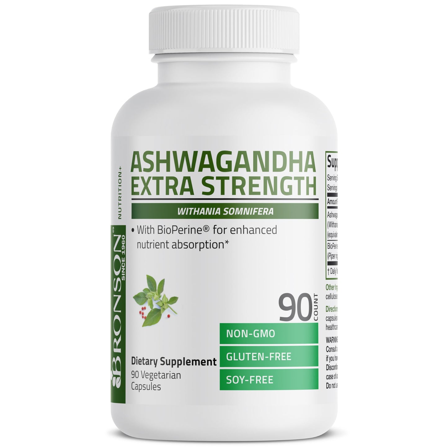 Bronson Ashwagandha Extra Strength with BioPerine | Stress & Mood Support | 90 Vegetarian Capsules | Non-GMO
