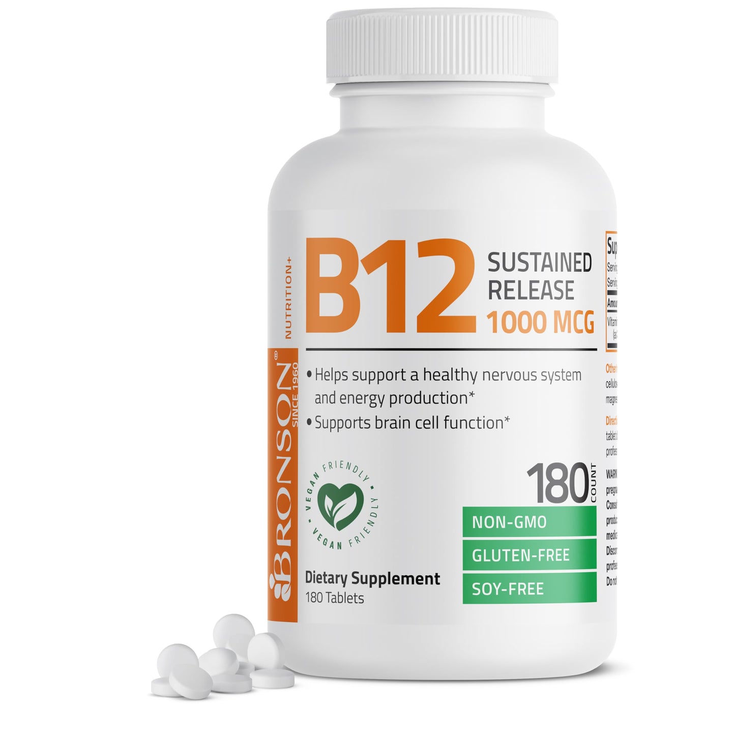 Bronson Vitamin B12 1000 mcg Sustained Release – Non-GMO, Vegan, 180 Tablets