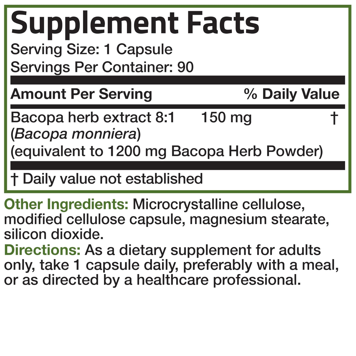 Bronson Bacopa Supports Brain Function & Mental Performance – Non-GMO, 90 Veg Capsules