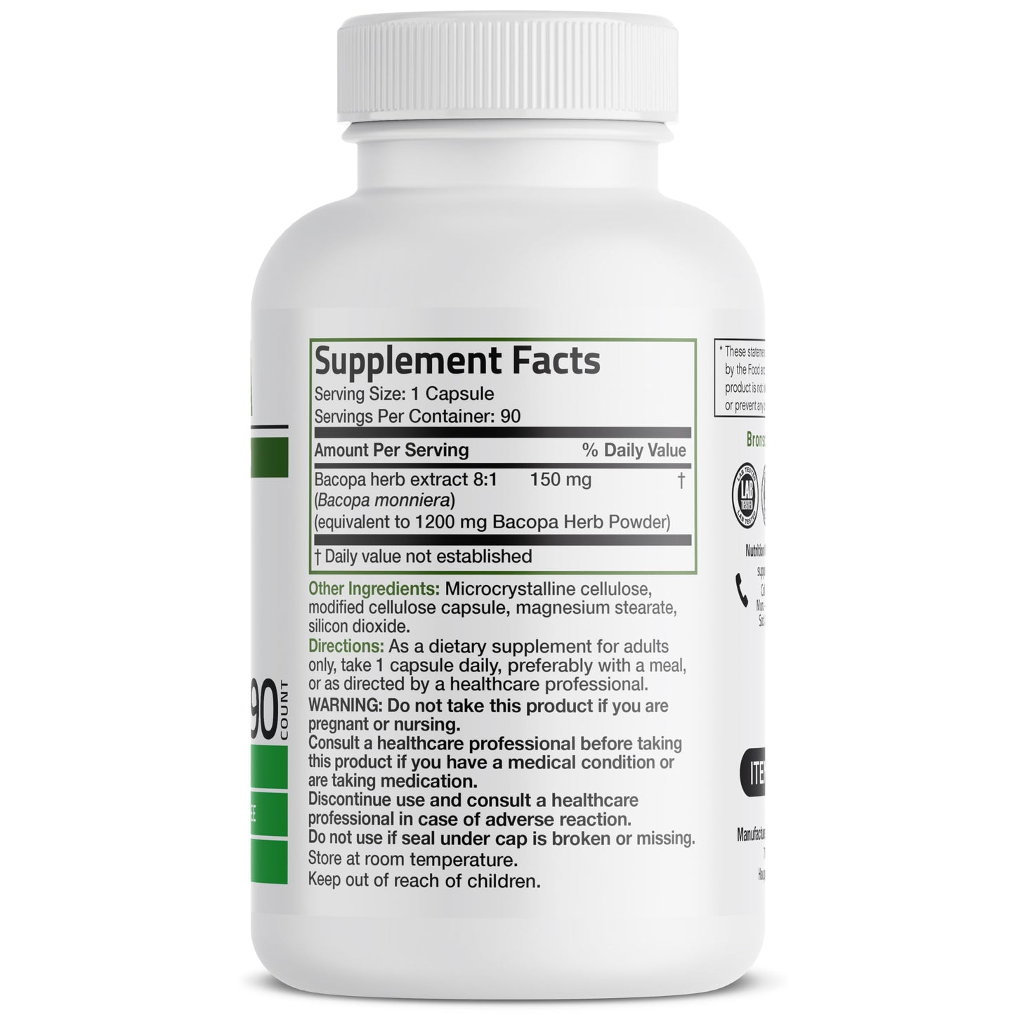 Bronson Bacopa Supports Brain Function & Mental Performance – Non-GMO, 90 Veg Capsules