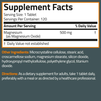 Bronson Magnesium 500 MG – Supports Bone, Muscle & Nervous System (120 Veg Tablets)