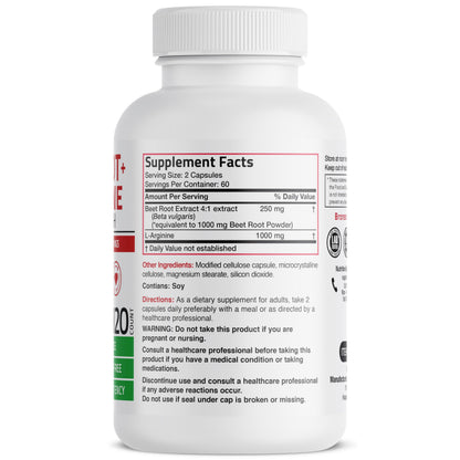 Bronson Beet Root + L-Arginine Nitric Oxide - 2000 MG / Serving | 120 Vegetarian Capsules | Non-GMO