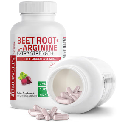 Bronson Beet Root + L-Arginine Nitric Oxide - 2000 MG / Serving | 120 Vegetarian Capsules | Non-GMO